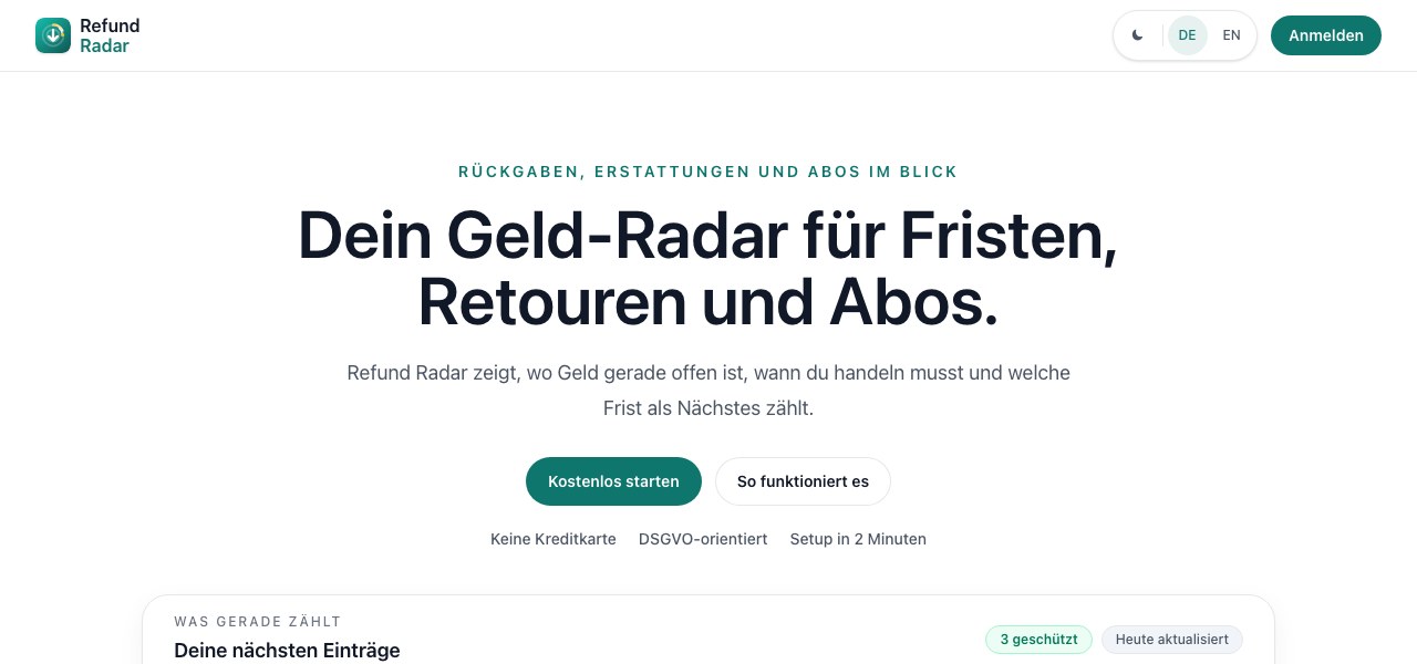 Refund Radar Website
